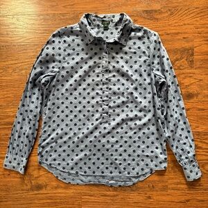 J. Crew Blue Jacquard Dot Popover Shirt Size Medium
